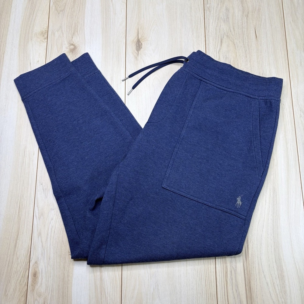Polo Ralph Lauren Double-knit Cotton Fleece Sweatpants Jogger Blue XL Mesh Logo